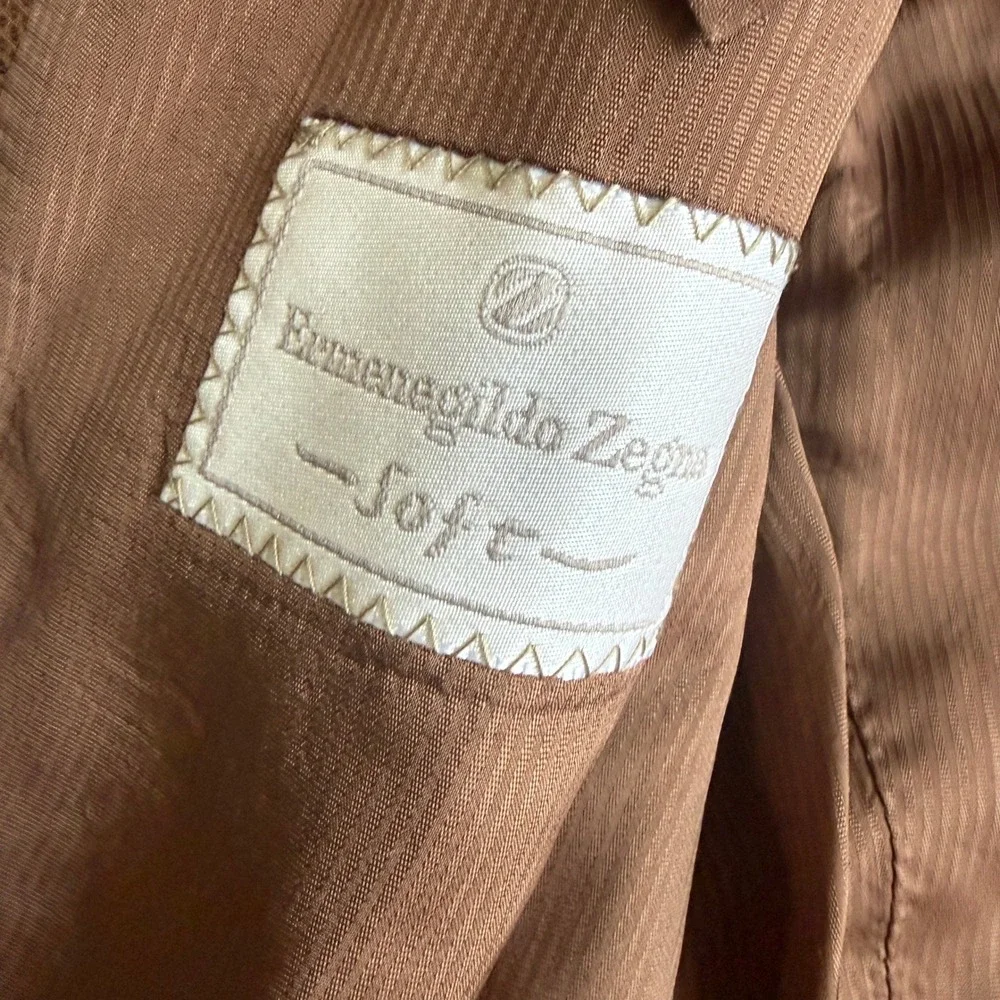 Vintage Ermenegildo Zegna Soft Mens Brown Textured Blazer Sport Coat 46